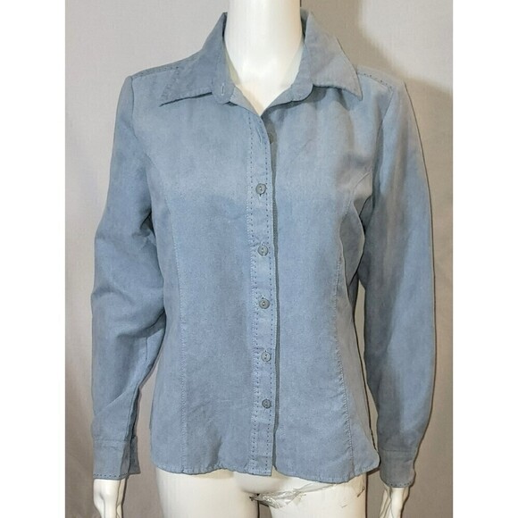 Lemon Grass Suede Like Button Down Blouse - Size Small - Picture 1 of 10